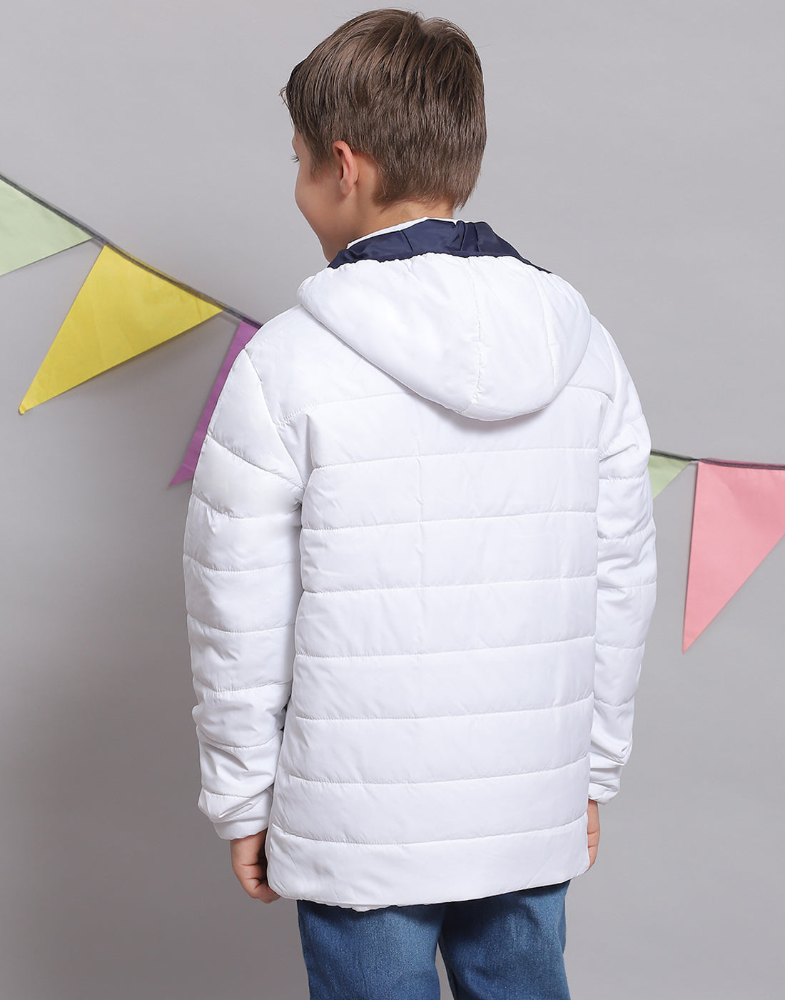 Boys White Solid Hooded Full Sleeve Boys Jacket