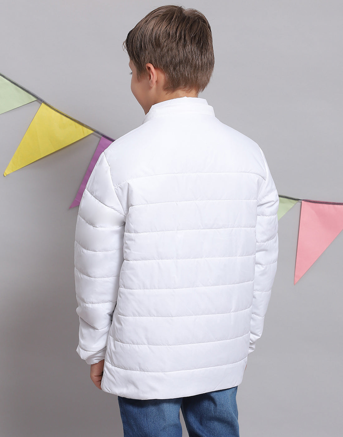 Boys White Solid Hooded Full Sleeve Boys Jacket