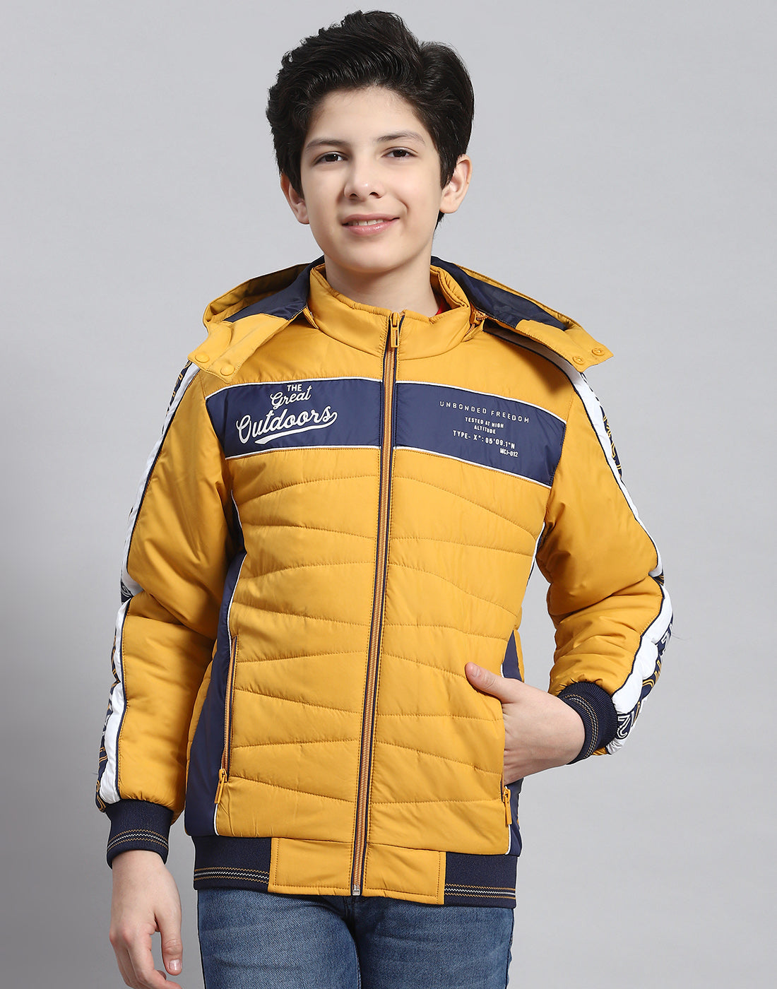 Boys Mustard Solid Hooded Full Sleeve Boys Jacket