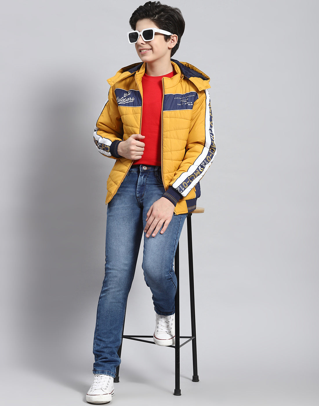 Boys Mustard Solid Hooded Full Sleeve Boys Jacket