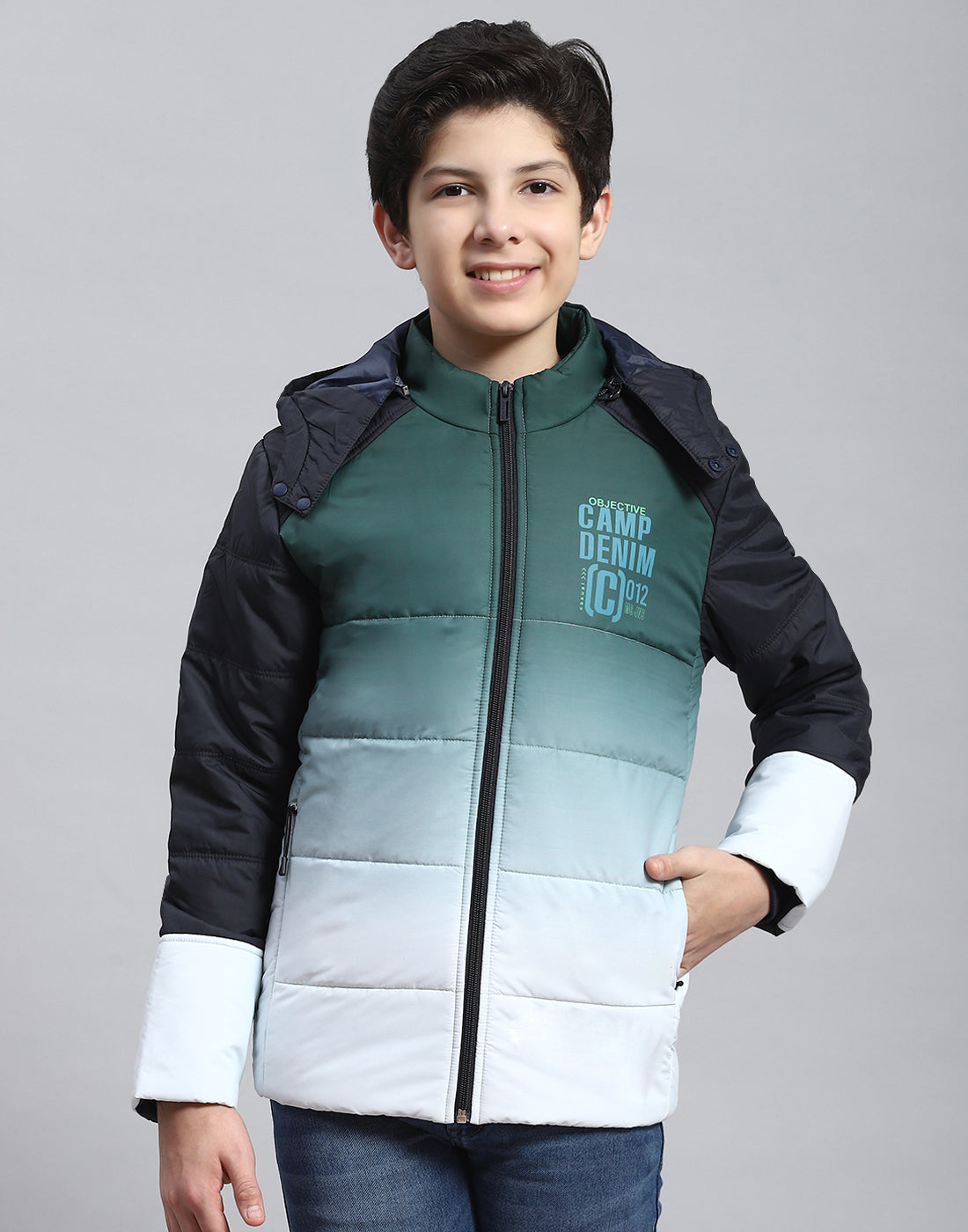 Boys Olive Colourblocked Hooded Full Sleeve Boys Jacket