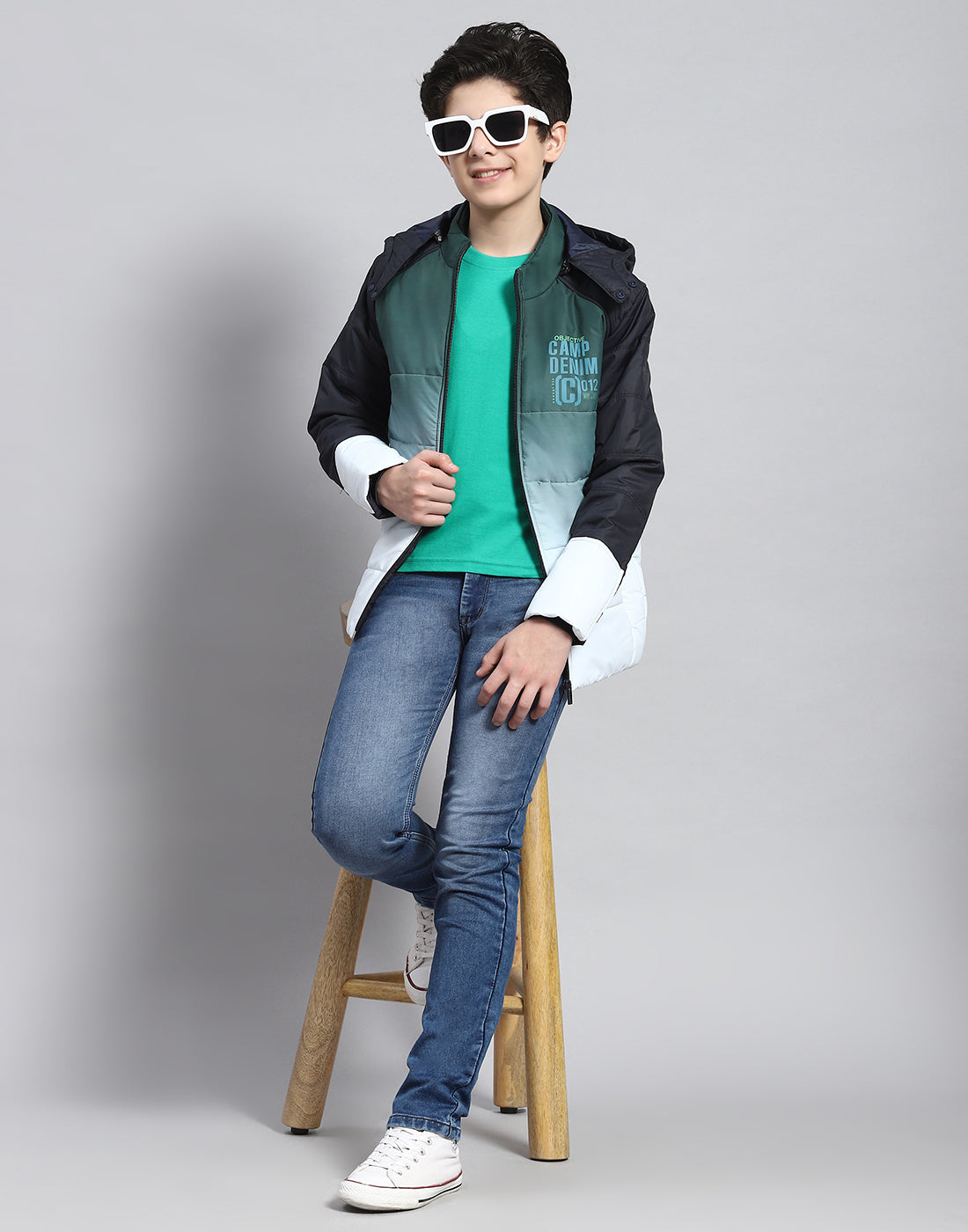 Boys Olive Colourblocked Hooded Full Sleeve Boys Jacket