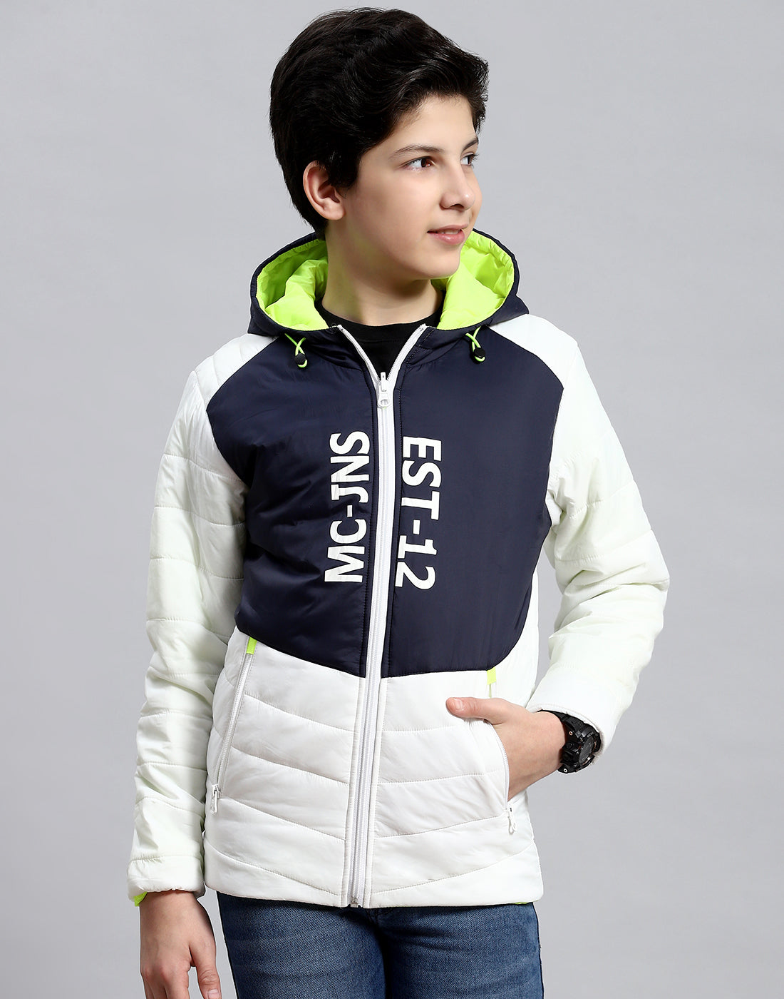 Boys White Solid Collar Full Sleeve Boys Jacket