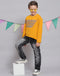 Boys Mustard Printed Round Neck Full Sleeve T-Shirts