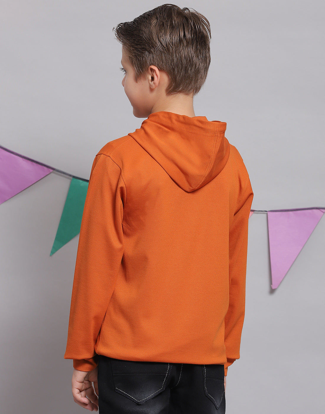 Boys Rust Printed Hooded Full Sleeve T-Shirts