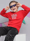 Boys Red Printed Round Neck Full Sleeve Sweatshirt
