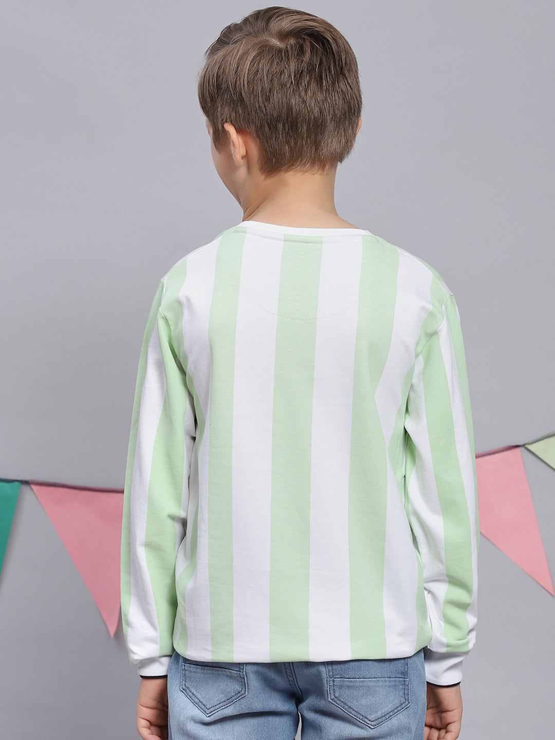 Boys Green Printed Round Neck Full Sleeve Sweatshirt