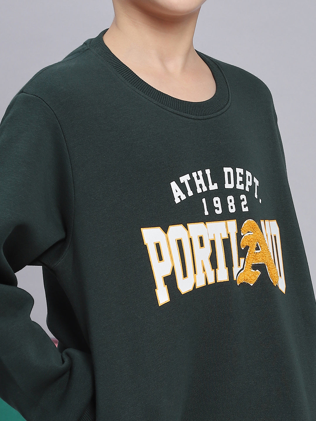 Boys Green Printed Round Neck Full Sleeve Sweatshirt