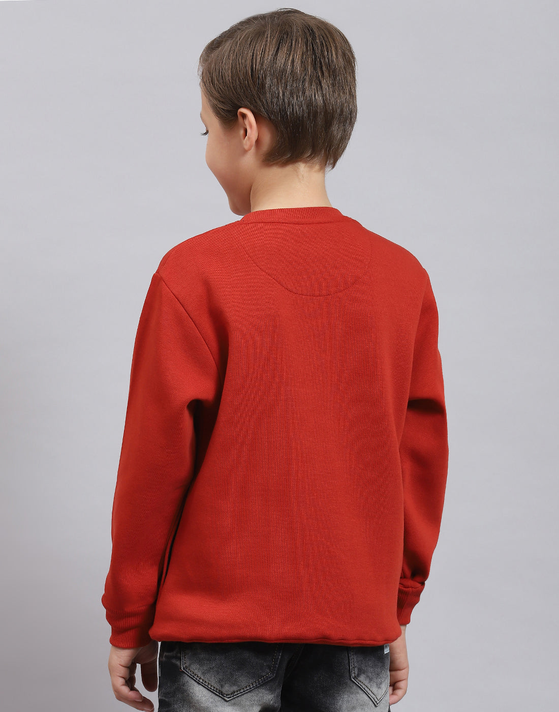 Boys Rust Printed Round Neck Full Sleeve Sweatshirt