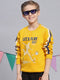 Boys Yellow Printed Round Neck Full Sleeve Sweatshirt