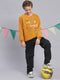 Boys Mustard Printed Round Neck Full Sleeve Sweatshirt