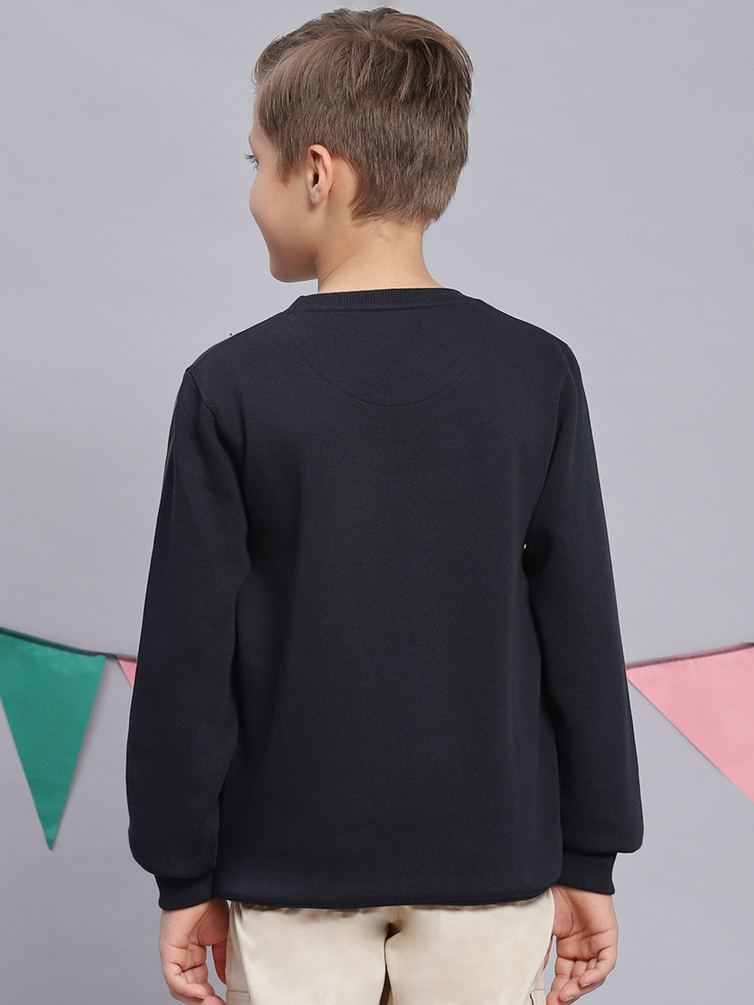 Boys Navy Blue Printed Round Neck Full Sleeve Sweatshirt
