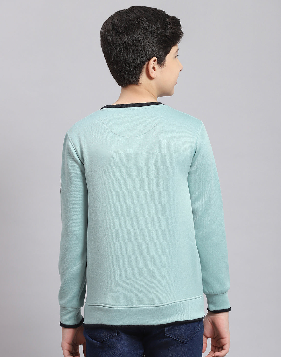 Boys Blue Printed Round Neck Full Sleeve Sweatshirt
