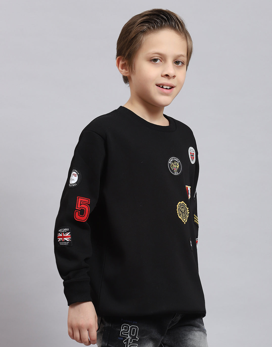 Boys Black Printed Round Neck Full Sleeve Sweatshirt
