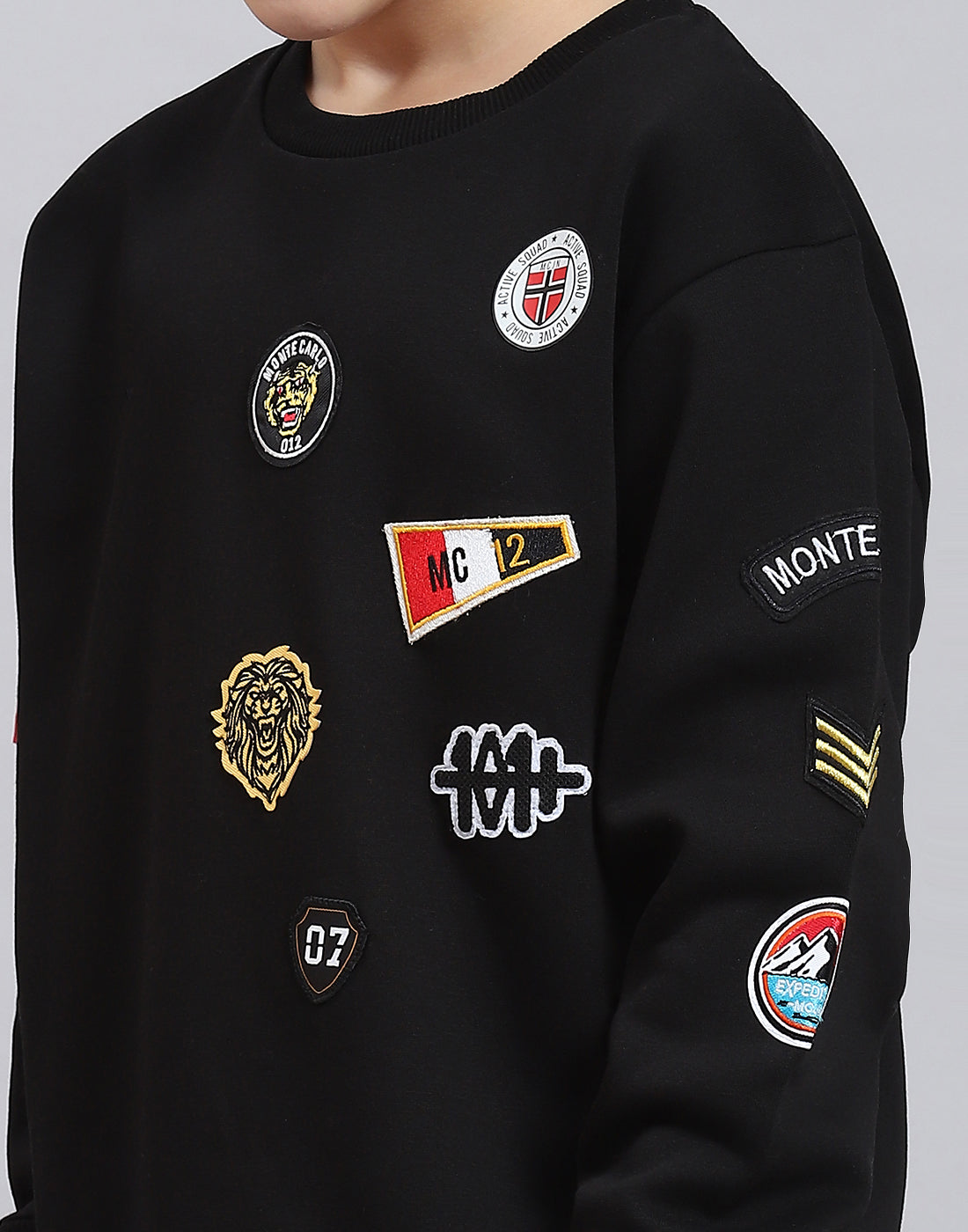 Boys Black Printed Round Neck Full Sleeve Sweatshirt