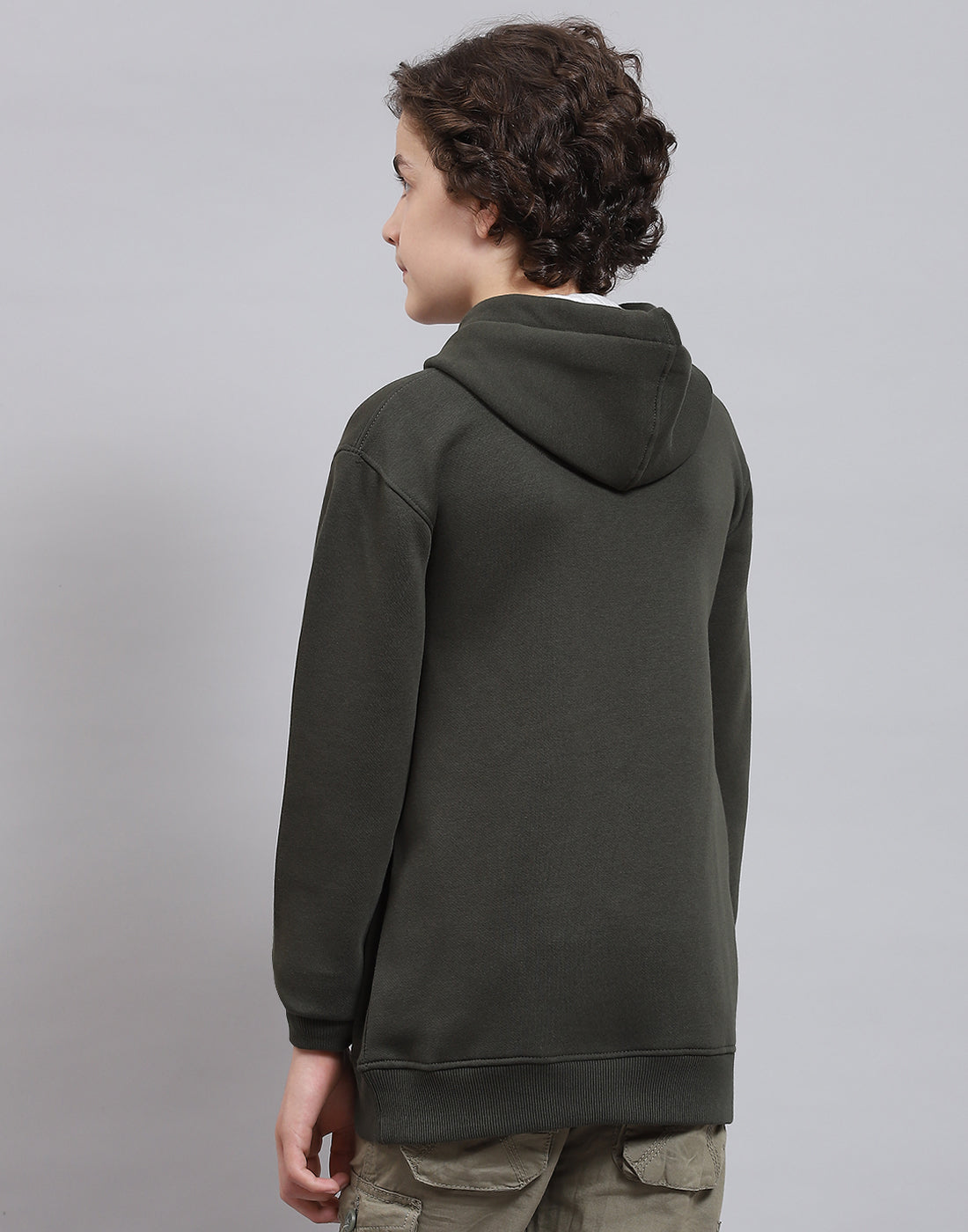 Boys Olive Printed Round Neck Full Sleeve Sweatshirt