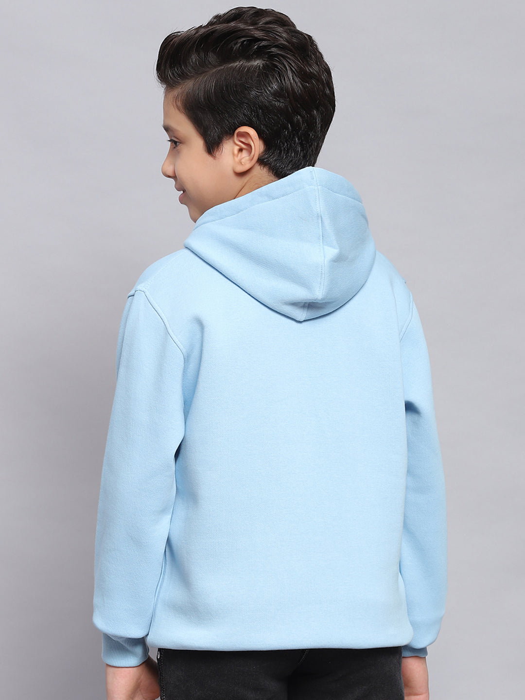 Boys Blue Printed Hooded Full Sleeve Sweatshirt