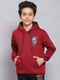 Boys Maroon Printed Hooded Full Sleeve Sweatshirt