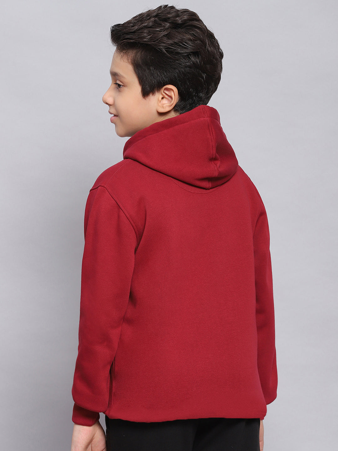 Boys Maroon Printed Hooded Full Sleeve Sweatshirt