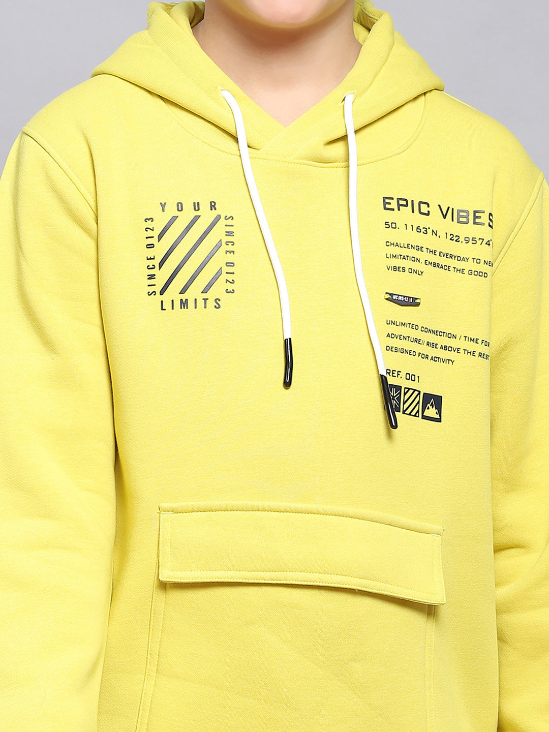 Boys Yellow Printed Hooded Full Sleeve Sweatshirt