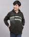 Boys Olive Printed Hooded Full Sleeve Sweatshirt
