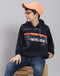 Boys Navy Blue Printed Hooded Full Sleeve Sweatshirt