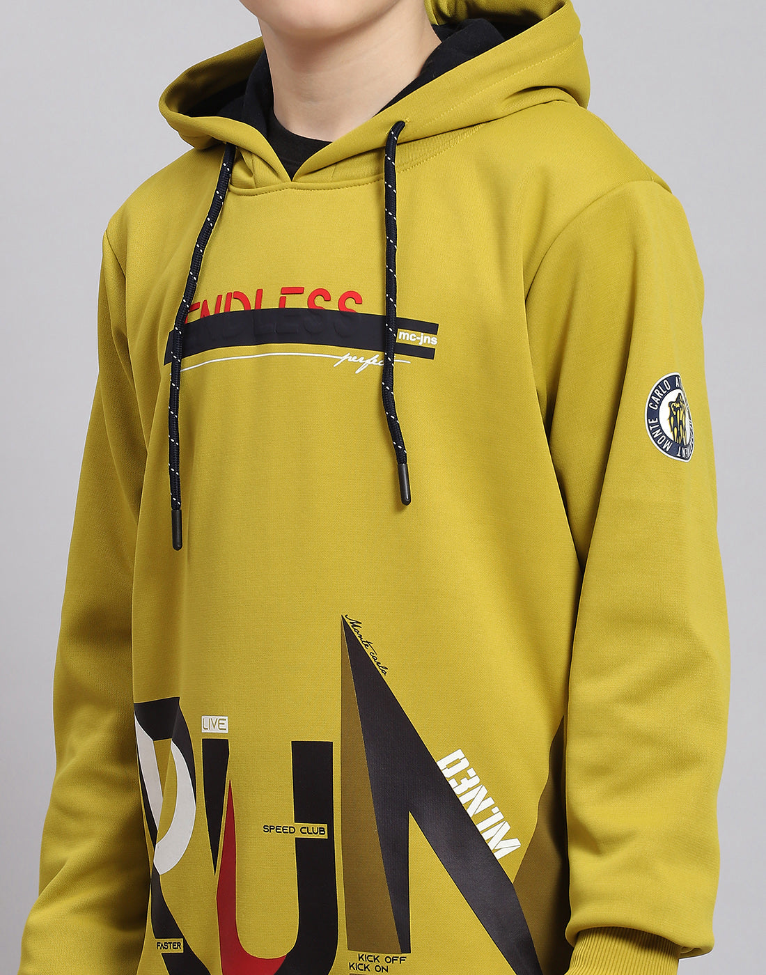 Boys Green Printed Hooded Full Sleeve Sweatshirt