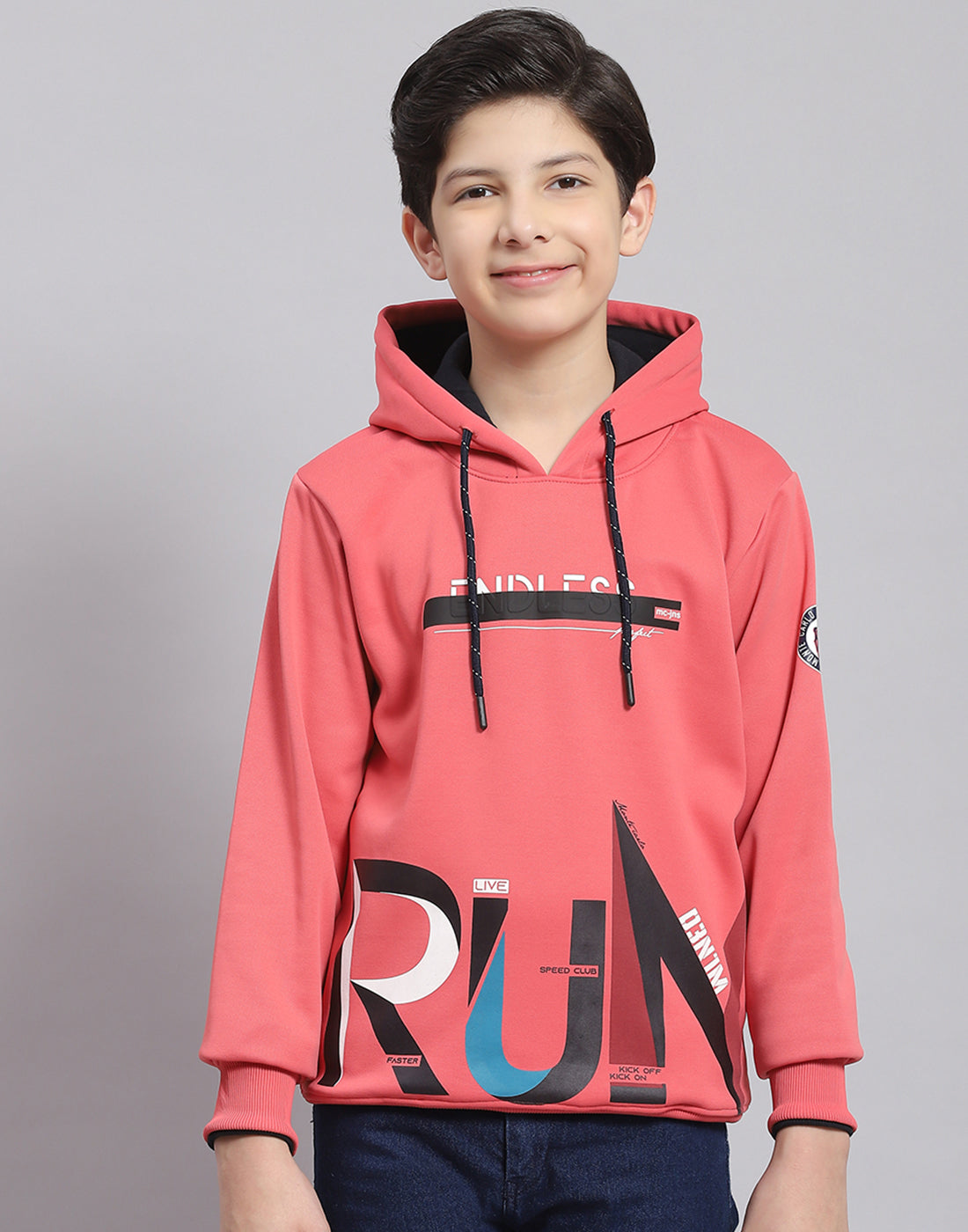 Buy Boys Pink Printed Hooded Full Sleeve Sweatshirt Online in