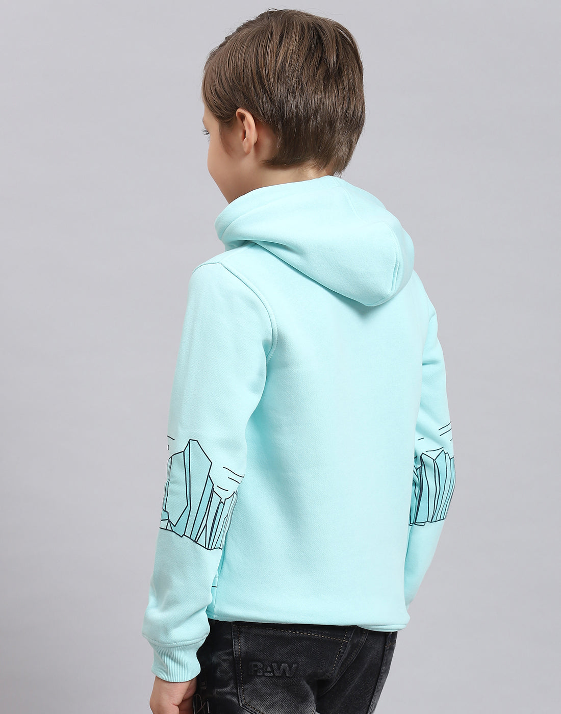 Boys Aqua Blue Printed Hooded Full Sleeve Sweatshirt