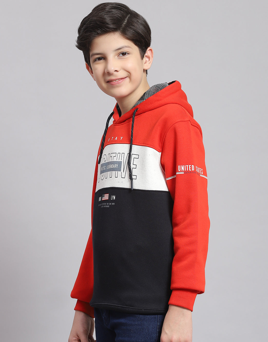 Boys Rust Printed Hooded Full Sleeve Sweatshirt