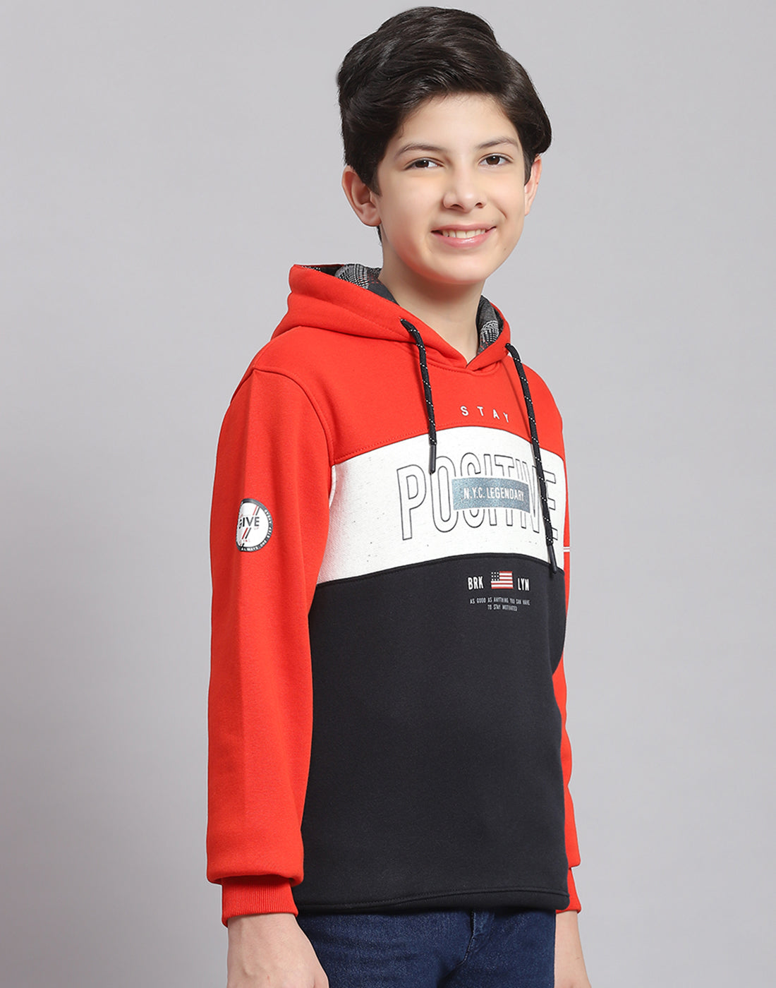 Boys Rust Printed Hooded Full Sleeve Sweatshirt
