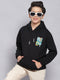 Boys Black Printed Hooded Full Sleeve Sweatshirt