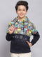 Boys Navy Blue Printed Hooded Full Sleeve Sweatshirt