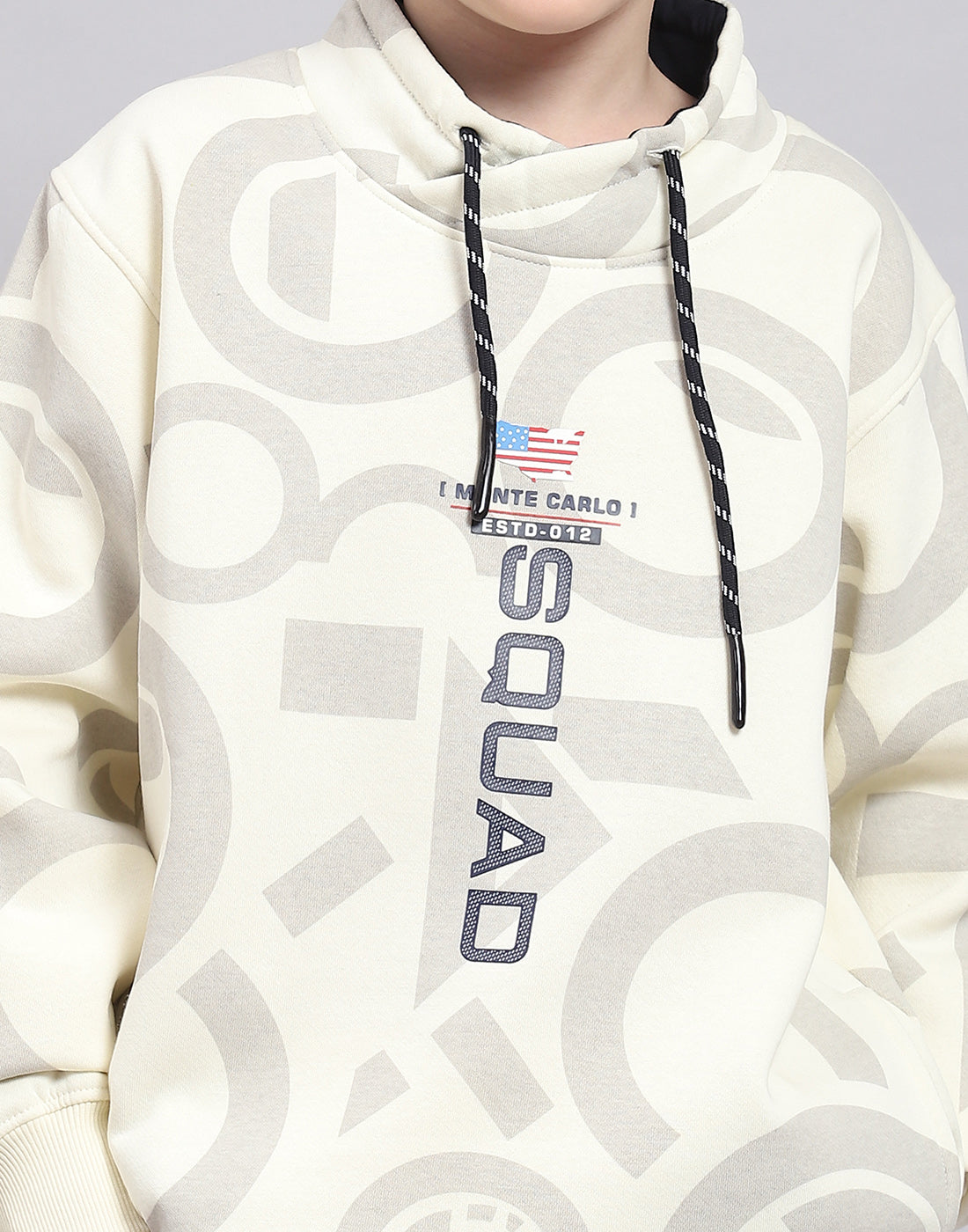 Boys Beige Printed F Neck Full Sleeve Sweatshirt