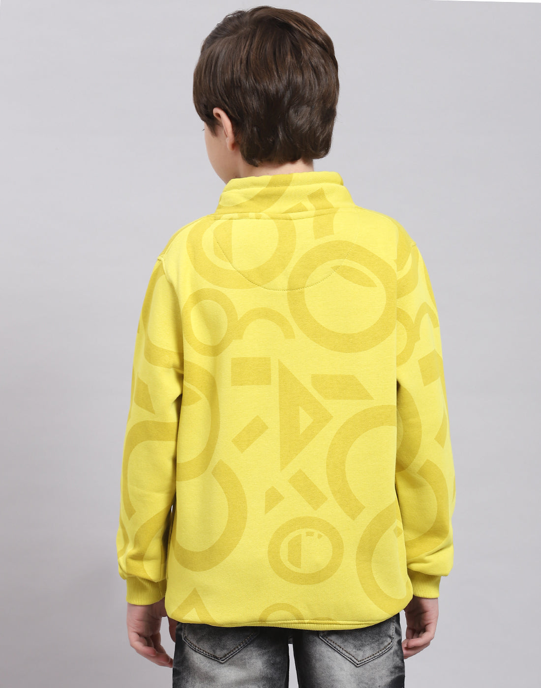 Boys Yellow Printed F Neck Full Sleeve Sweatshirt