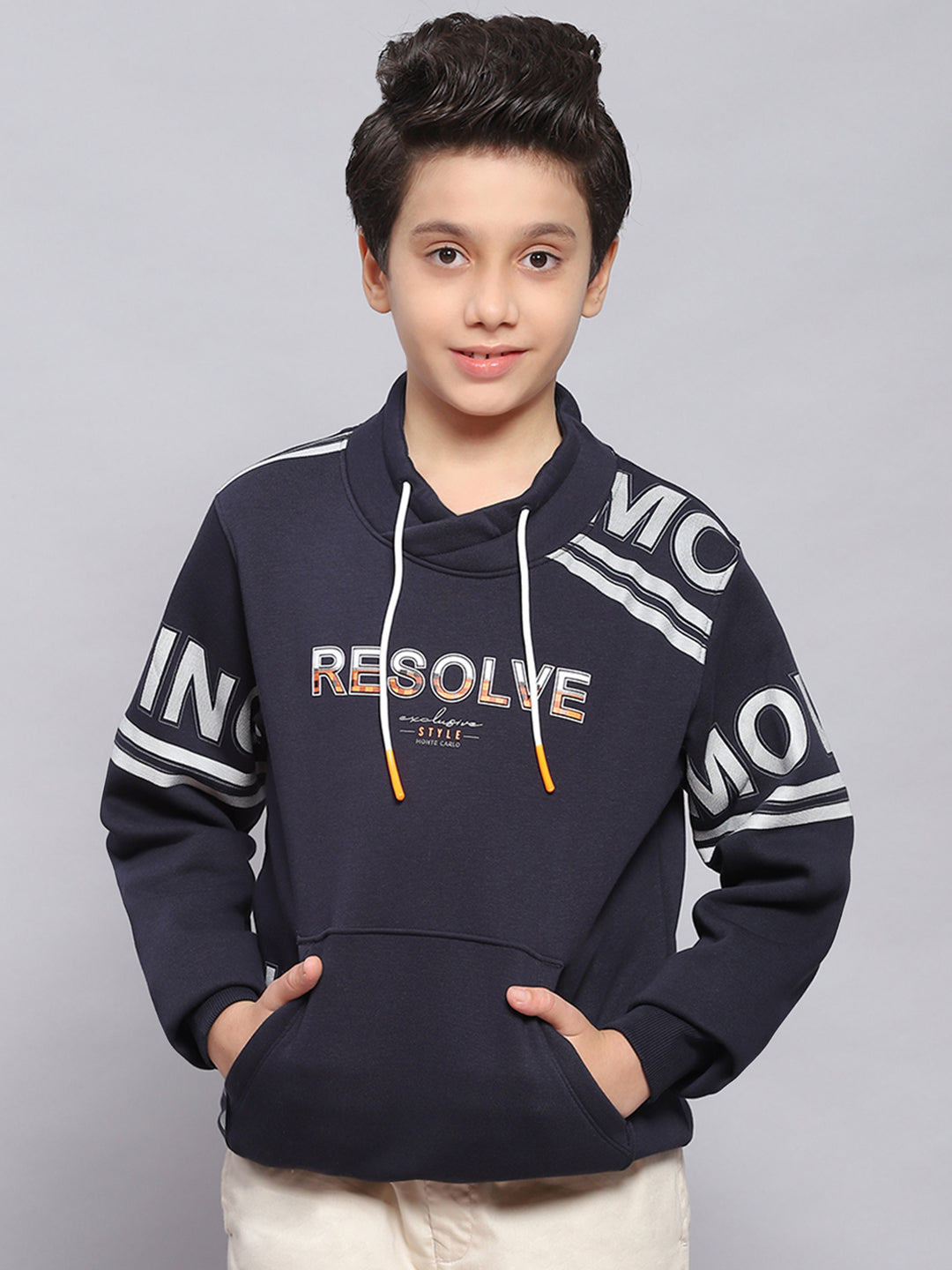 Boys Navy Blue Printed F Neck Full Sleeve Sweatshirt