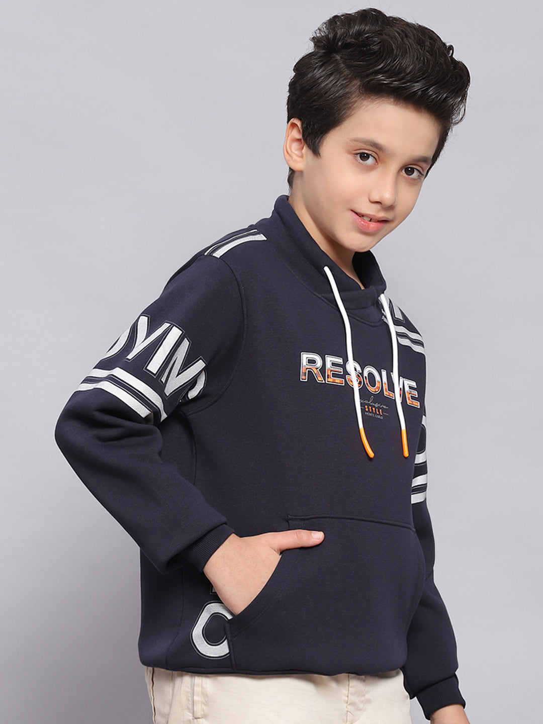 Boys Navy Blue Printed F Neck Full Sleeve Sweatshirt