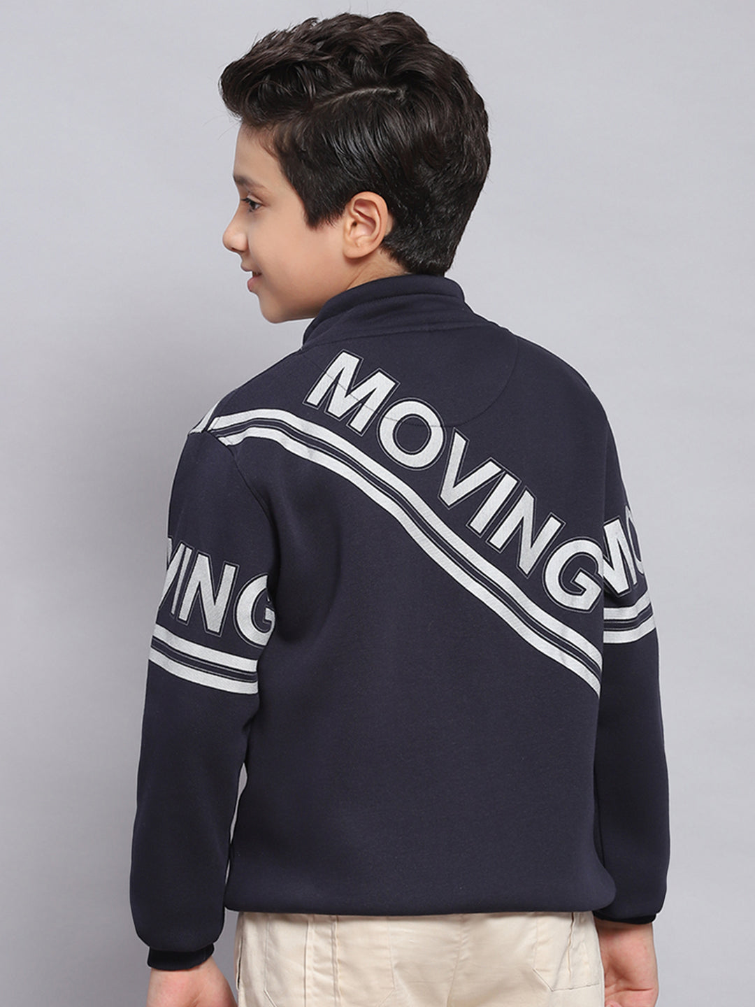 Boys Navy Blue Printed F Neck Full Sleeve Sweatshirt