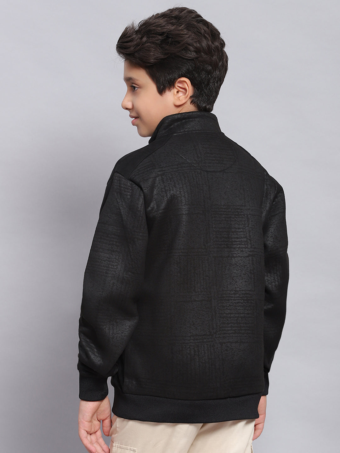 Boys Black Printed Stand Collar Full Sleeve Sweatshirt