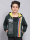 Boys Green Printed Hooded Full Sleeve Sweatshirt