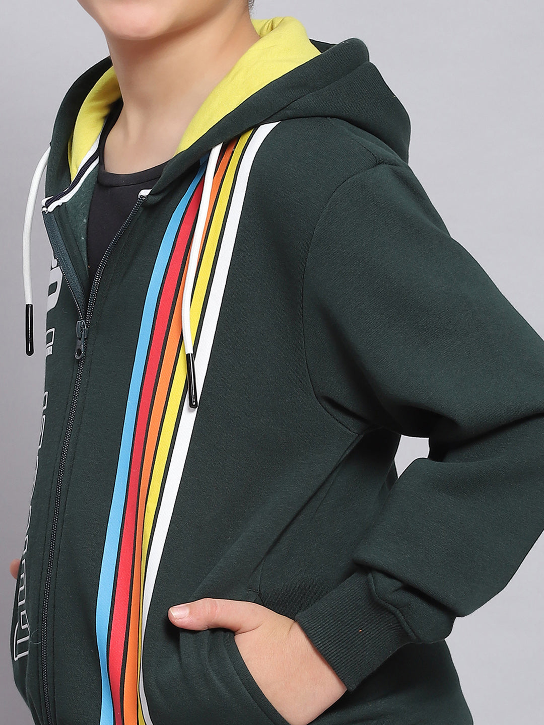 Boys Green Printed Hooded Full Sleeve Sweatshirt