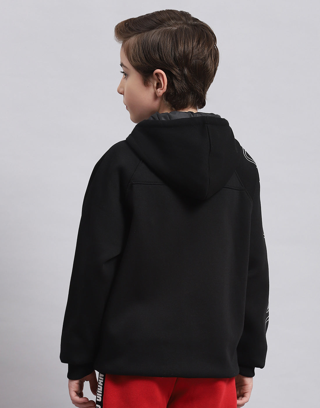 Boys Black Printed Hooded Full Sleeve Sweatshirt