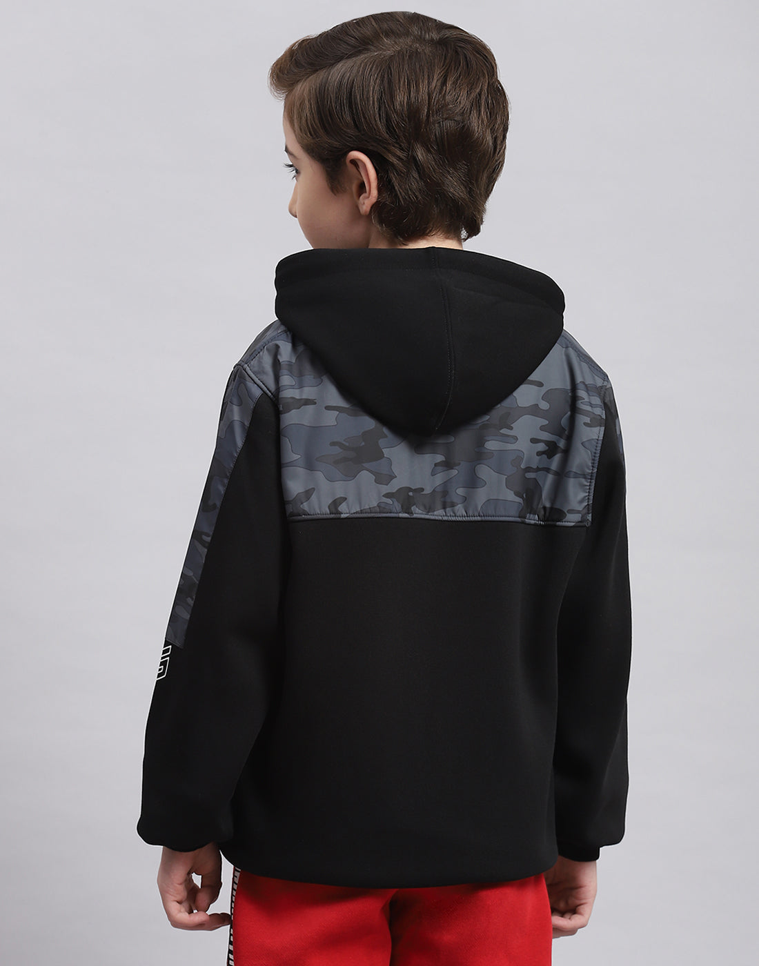 Boys Black Printed Hooded Full Sleeve Sweatshirt