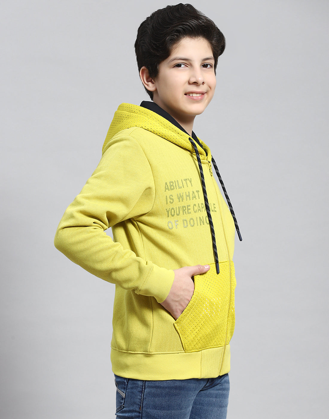 Boys Green Printed Hooded Full Sleeve Sweatshirt