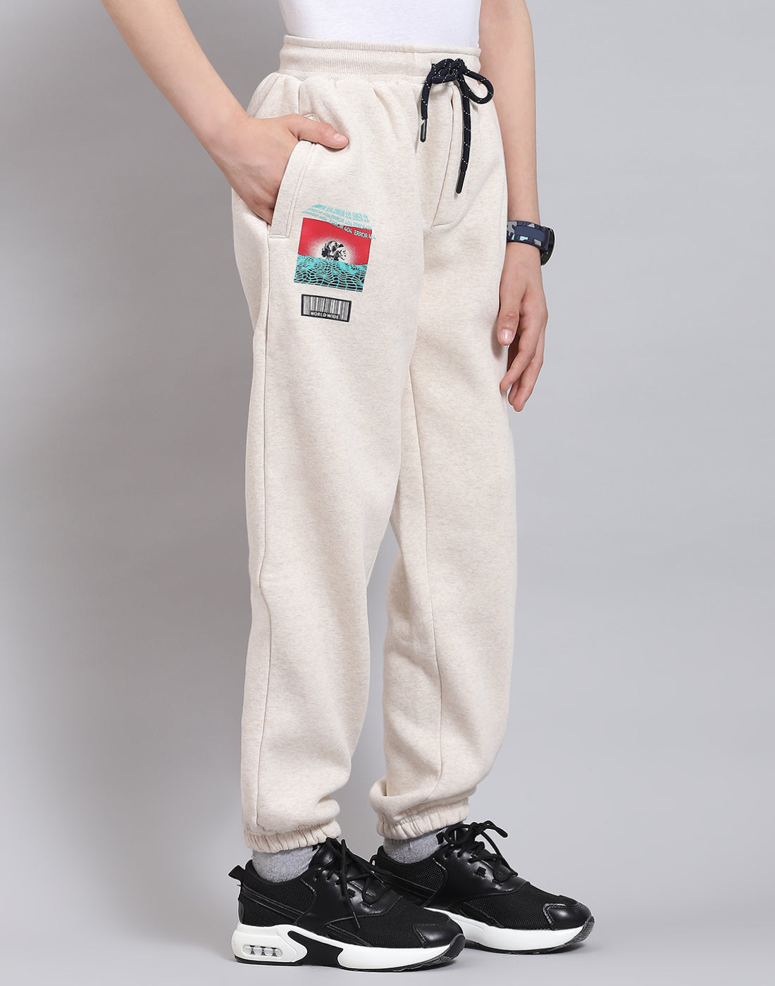 Boys Beige Printed Regular Fit Lowers
