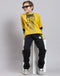 Boys Yellow Printed Round Neck Full Sleeve Tracksuit