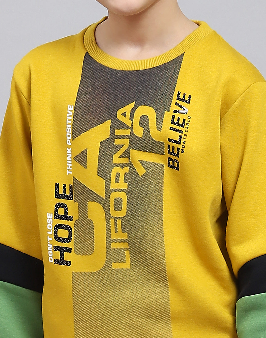 Boys Yellow Printed Round Neck Full Sleeve Tracksuit