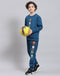 Boys Teal Blue Printed Round Neck Full Sleeve Tracksuits
