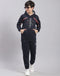 Boys Navy Blue Printed Hooded Full Sleeve Tracksuit