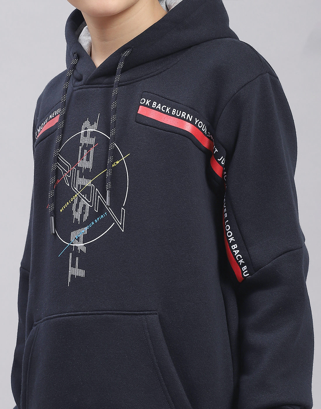 Boys Navy Blue Printed Hooded Full Sleeve Tracksuit